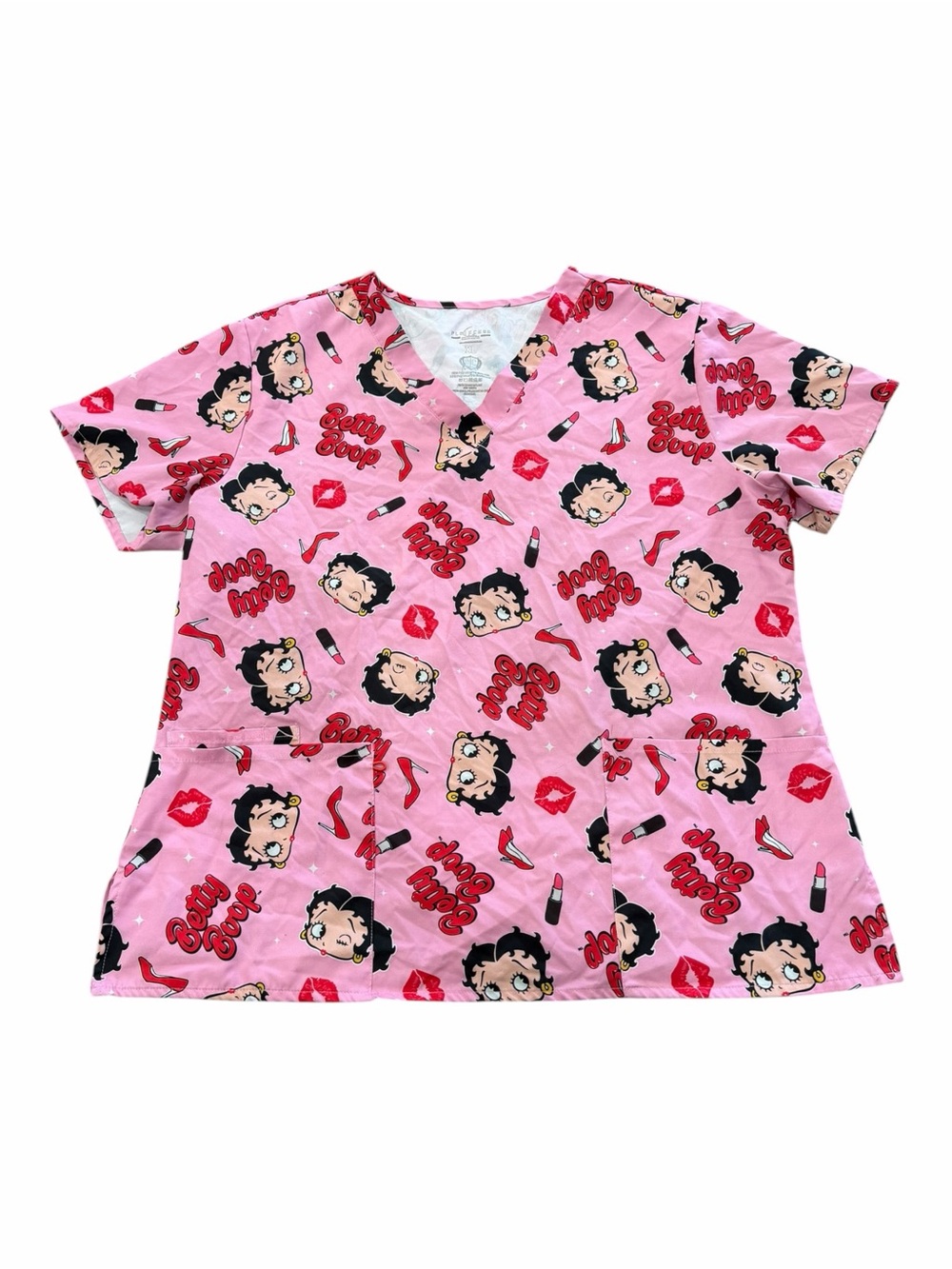 Fleischer Studios Pink Betty Boop Graphic Scrubs Medical Top XL